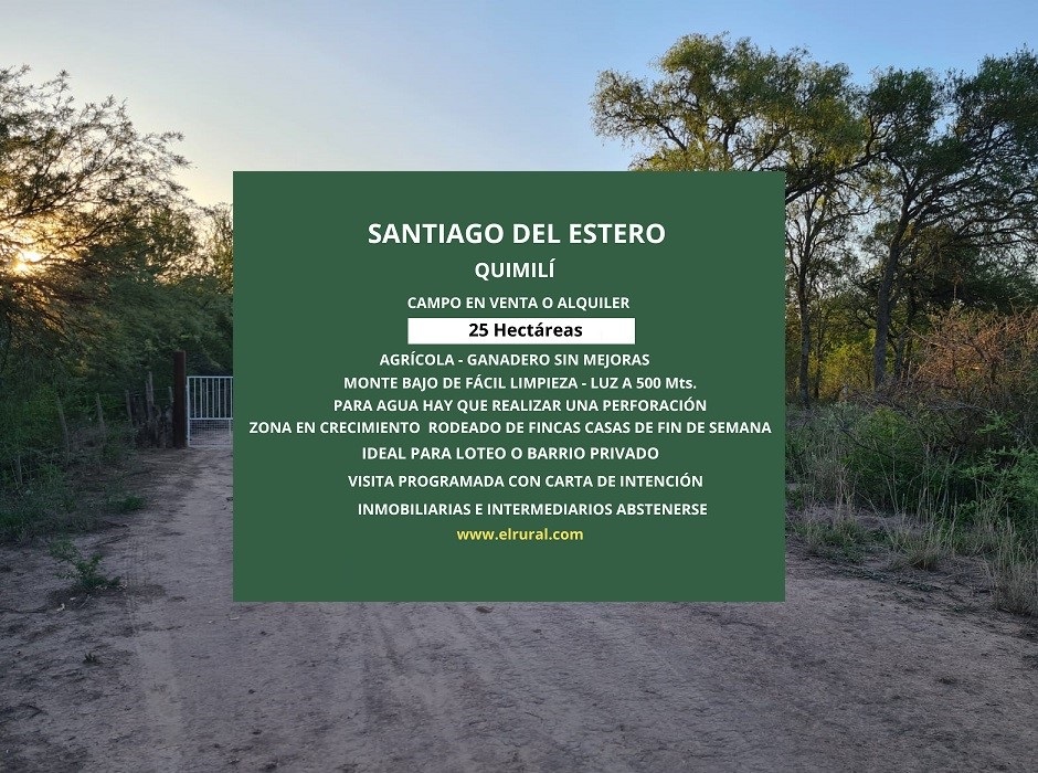 CAMPO EN VENTA, QUIMILI, SANTIAGO DEL ESTERO, 25 ha.